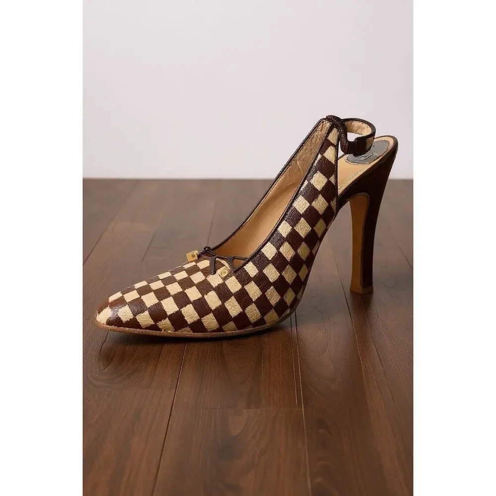 Louis Vuitton Damier Pony Hair Slingback Heels 37.5 - Picture 3 of 6